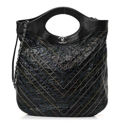 Chanel Glazed Calfskin Chevron Stitched Large 31 Shopping Bag Black 1 of 11