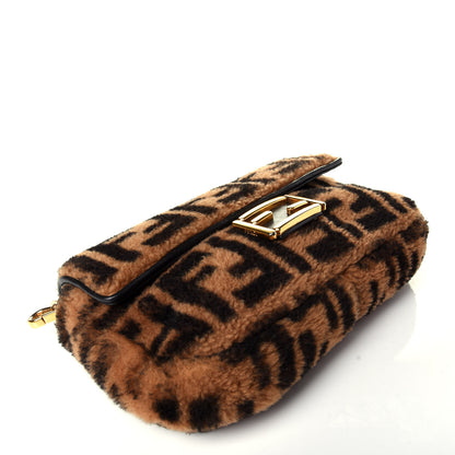 Fendi Shearling Vitello Dolce Macro FF 1974 Baguette Tobacco Black 4 of 8