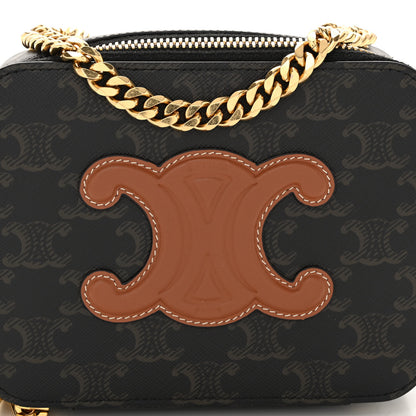 Celine Triomphe Canvas Calfskin Cuir Box On Chain Tan 7 of 9