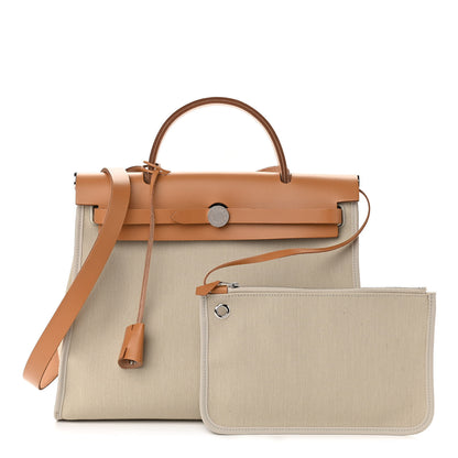 Hermes Military Toile Vache Hunter Herbag Zip 31 PM Beton Naturel 1 of 14