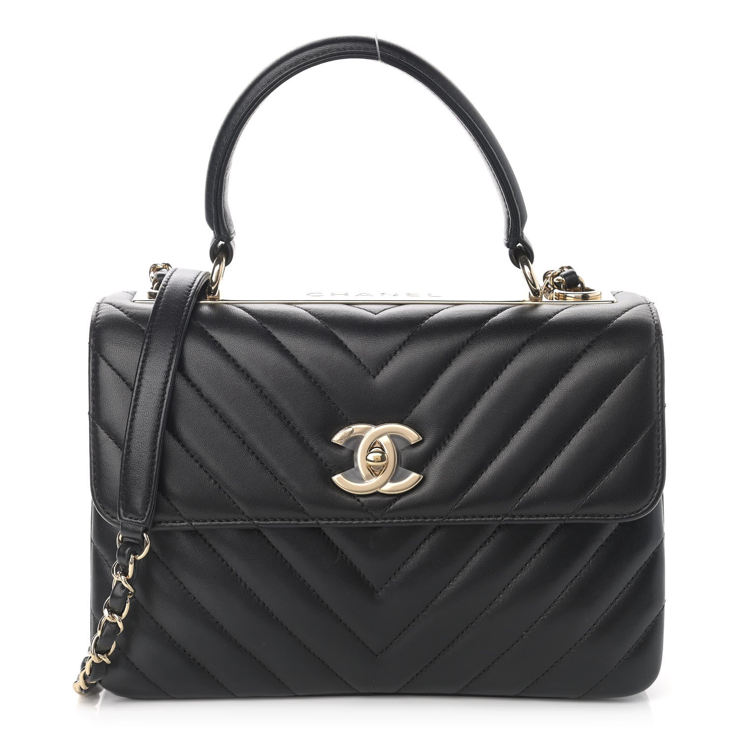 Chanel Lambskin Chevron Quilted Small Trendy CC Dual Handle Flap Bag Black 1 of 14