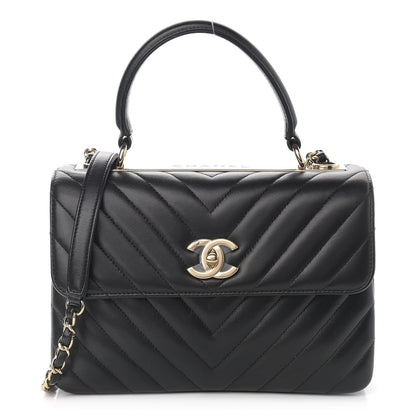 Chanel Lambskin Chevron Quilted Small Trendy CC Dual Handle Flap Bag Black 1 of 14