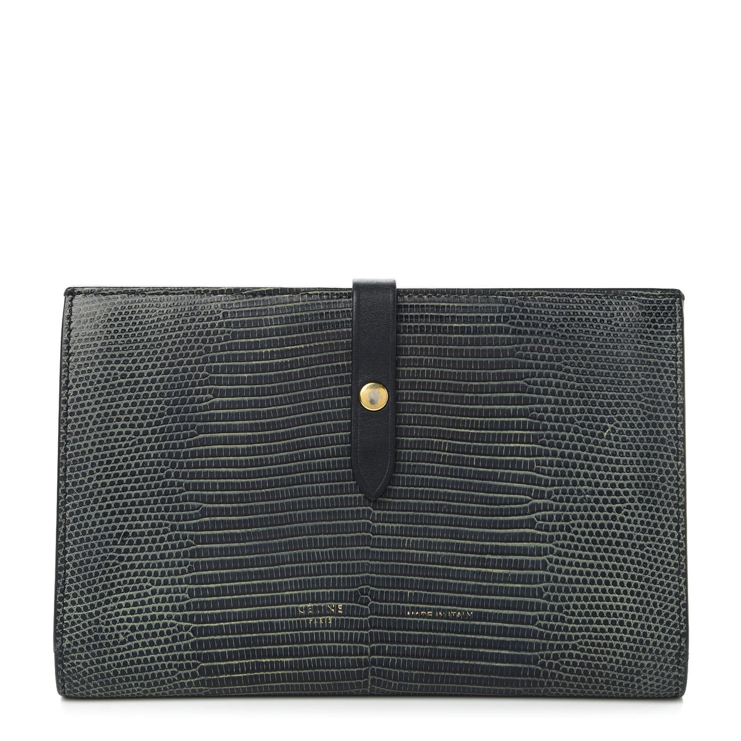 Lizard Calfskin Large Multifunction Strap Wallet Black