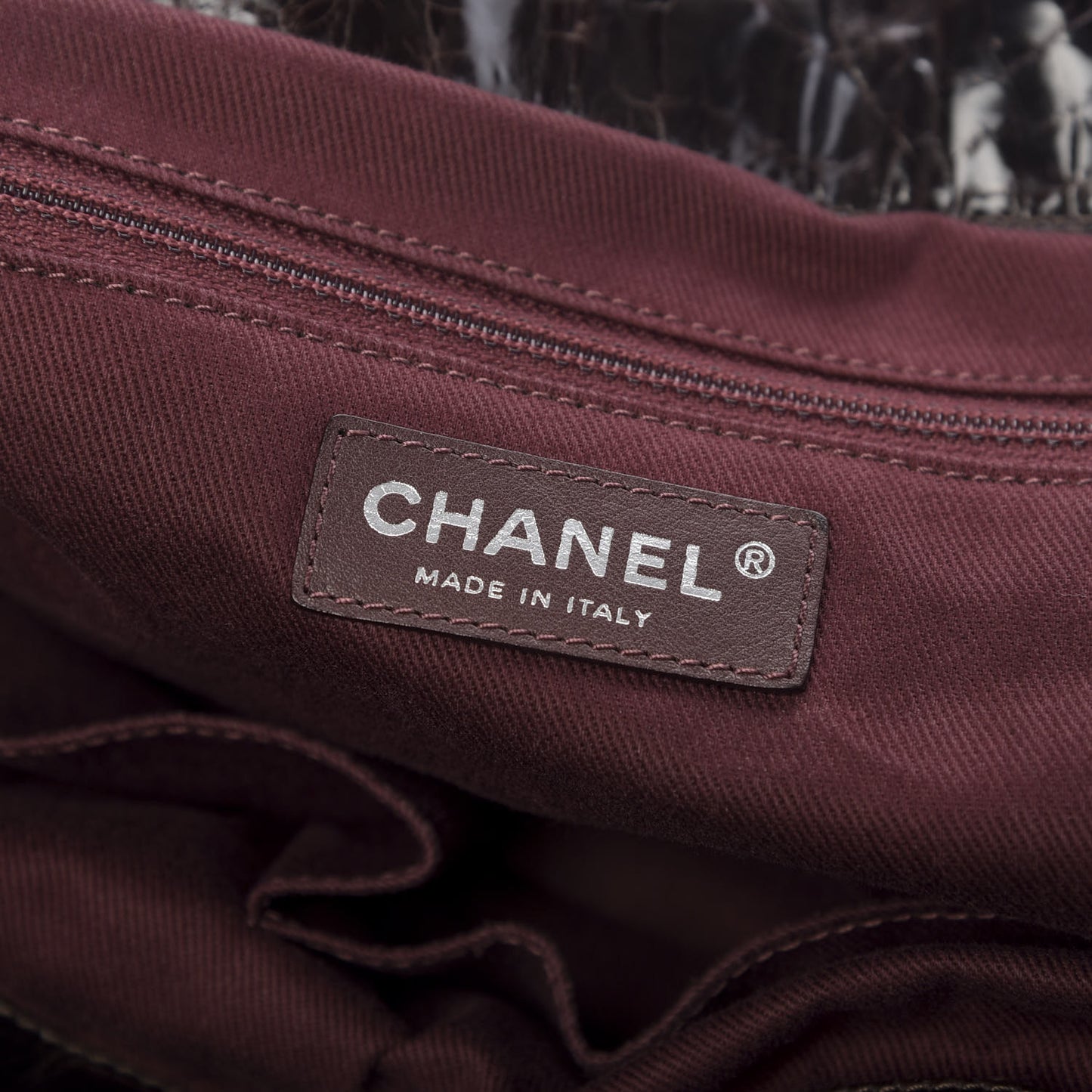 Iridescent Calfskin Quilted Large In The Mix Tote Dark Brown