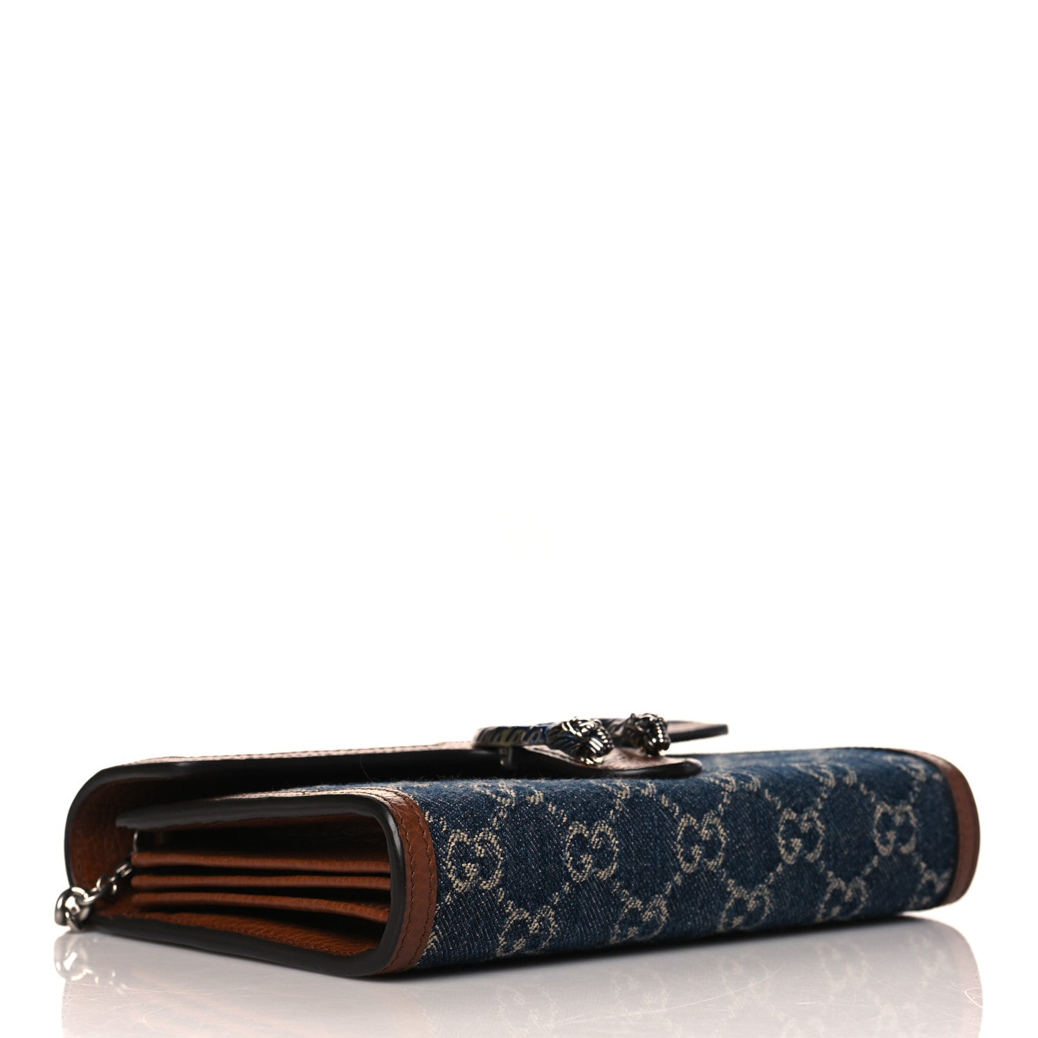 Gucci New Denim GG Monogram Dollar Calfskin Enamel Mini Dionysus Chain Wallet Blue Tea Cuir Epilog Electric Blue 4 of 12