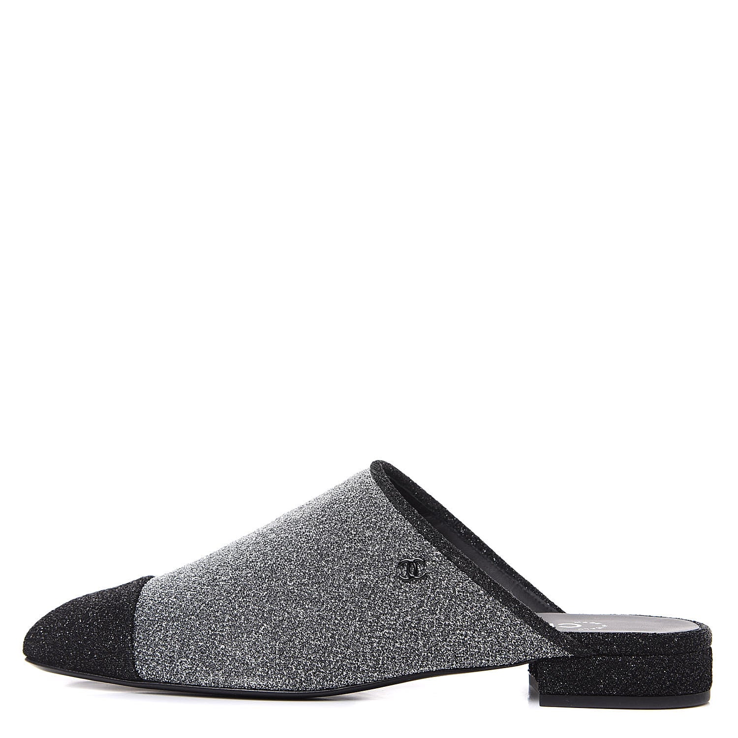 Chanel Fantasy Fabric Mules 38.5 Dark Silver Black 1 of 7