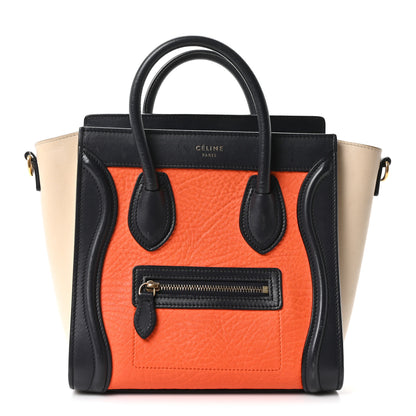 Celine Elephant Calfskin Nano Tri-Color Luggage Bright Orange 1 of 9