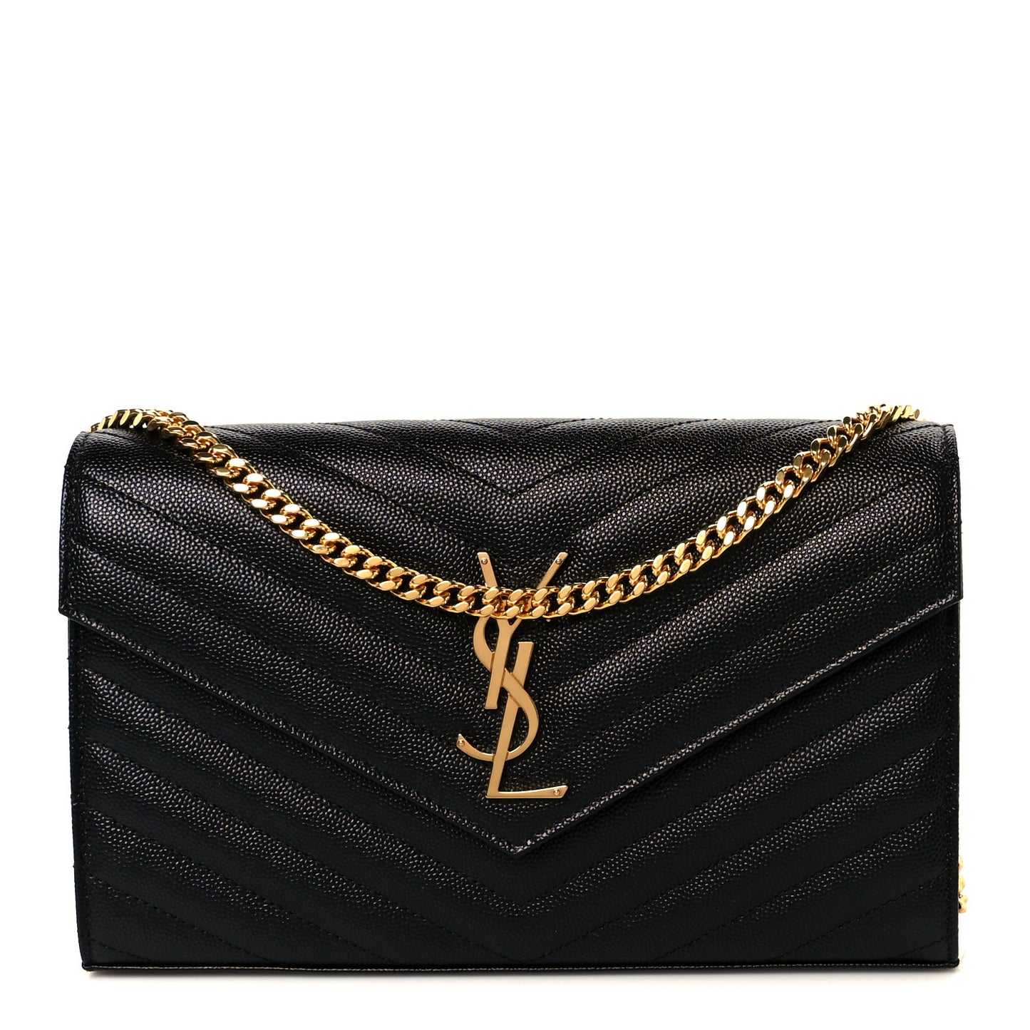 Grain De Poudre Matelasse Chevron Monogram Chain Wallet Black