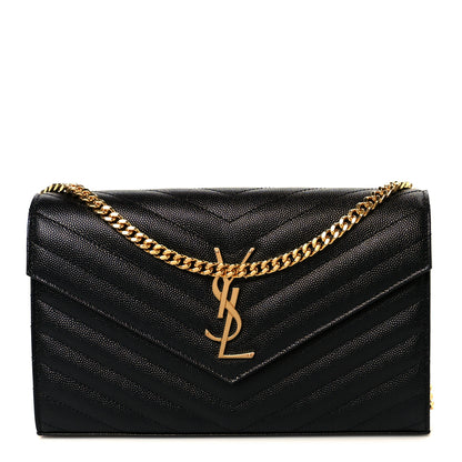 Saint Laurent Grain De Poudre Matelasse Chevron Monogram Chain Wallet Black 1 of 10