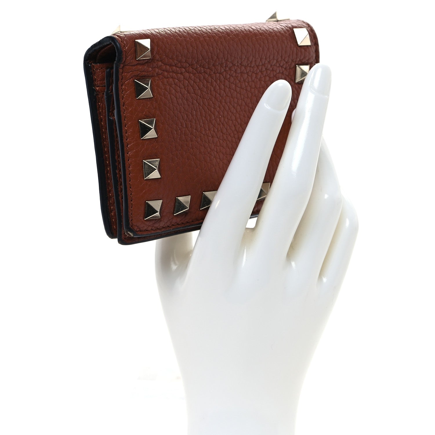 Valentino Garavani Calfskin Rockstud Bi-Fold Card Holder Brown 2 of 9