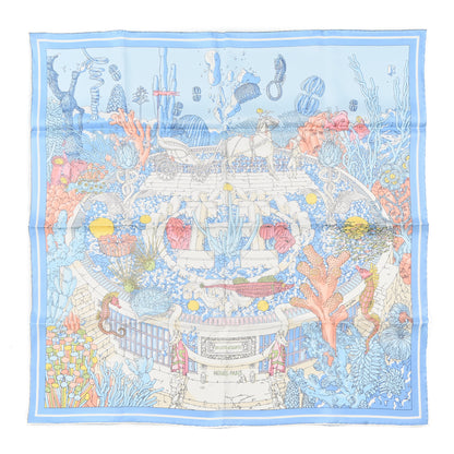 Hermes Vintage Silk Ex Libris Atlantis Scarf 70 Bleu Ciel Rose Jaune 1 of 4