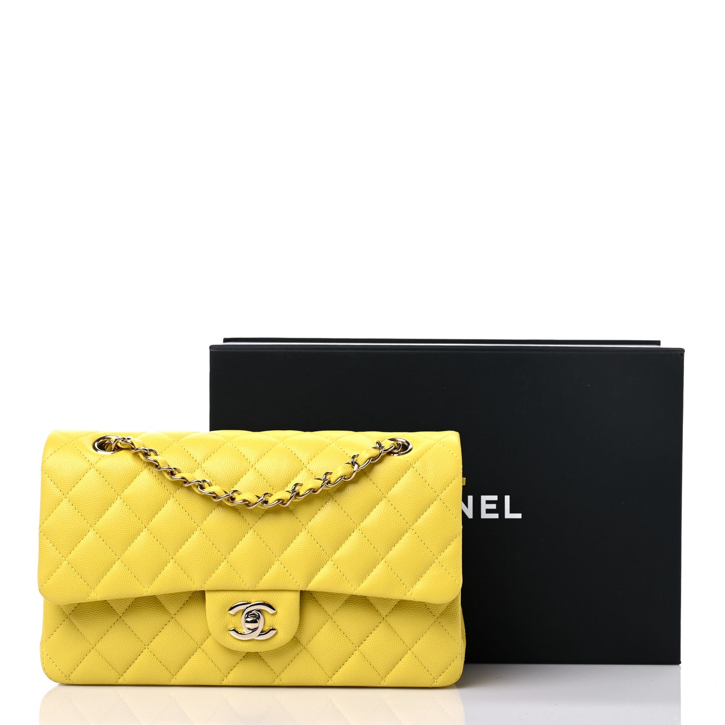 Caviar Quilted Small Double Flap Yellow