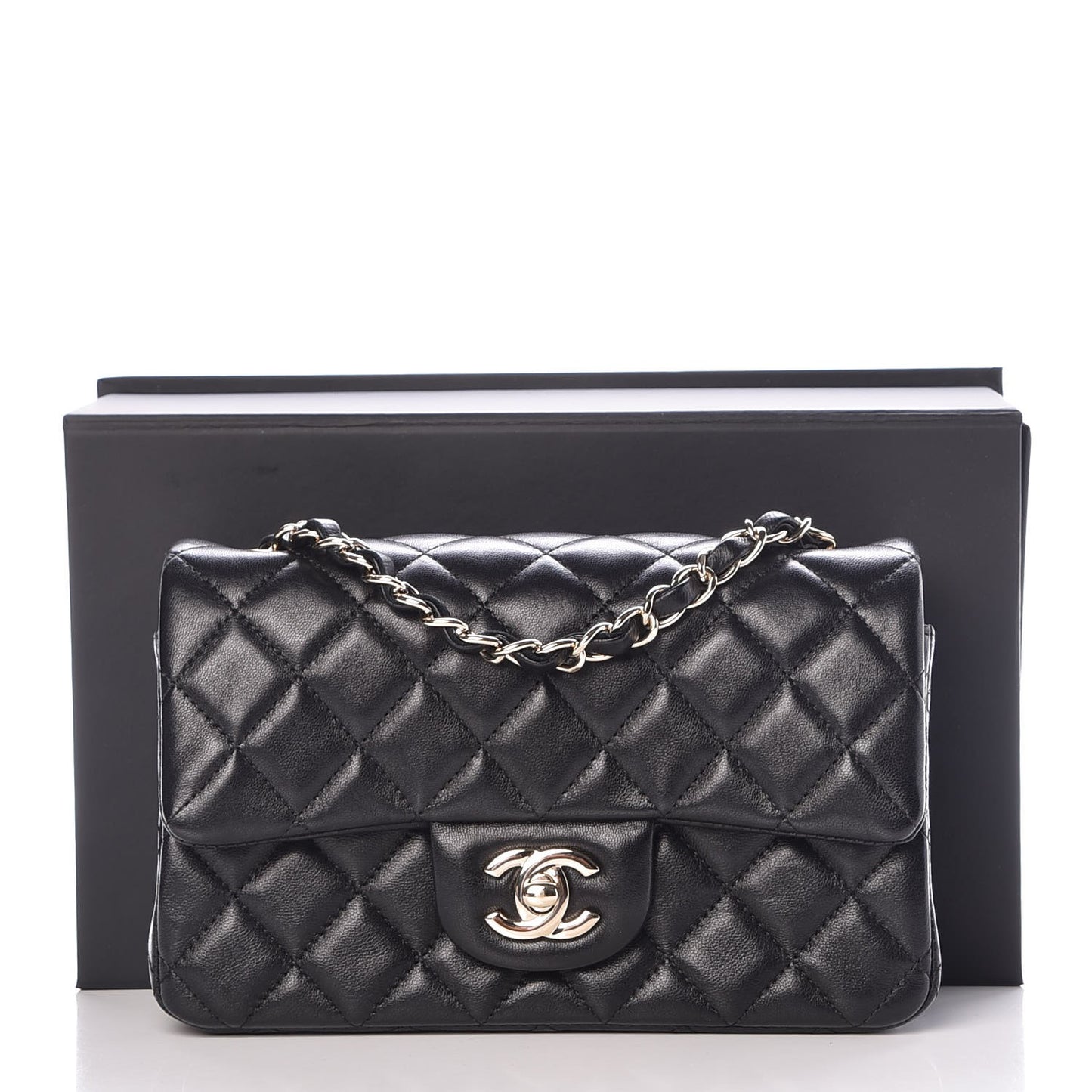 Lambskin Quilted Mini Rectangular Flap Black