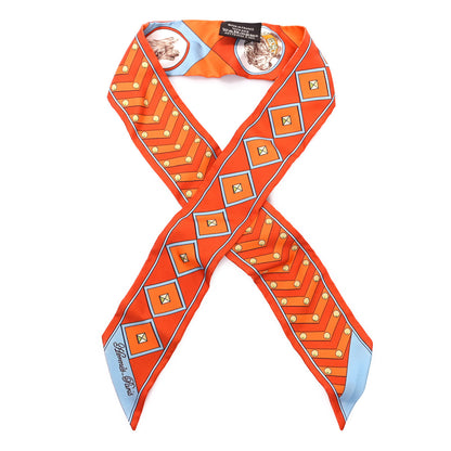 Hermes Silk Colliers et Chiens Twilly Potiron Orange Ciel 1 of 3