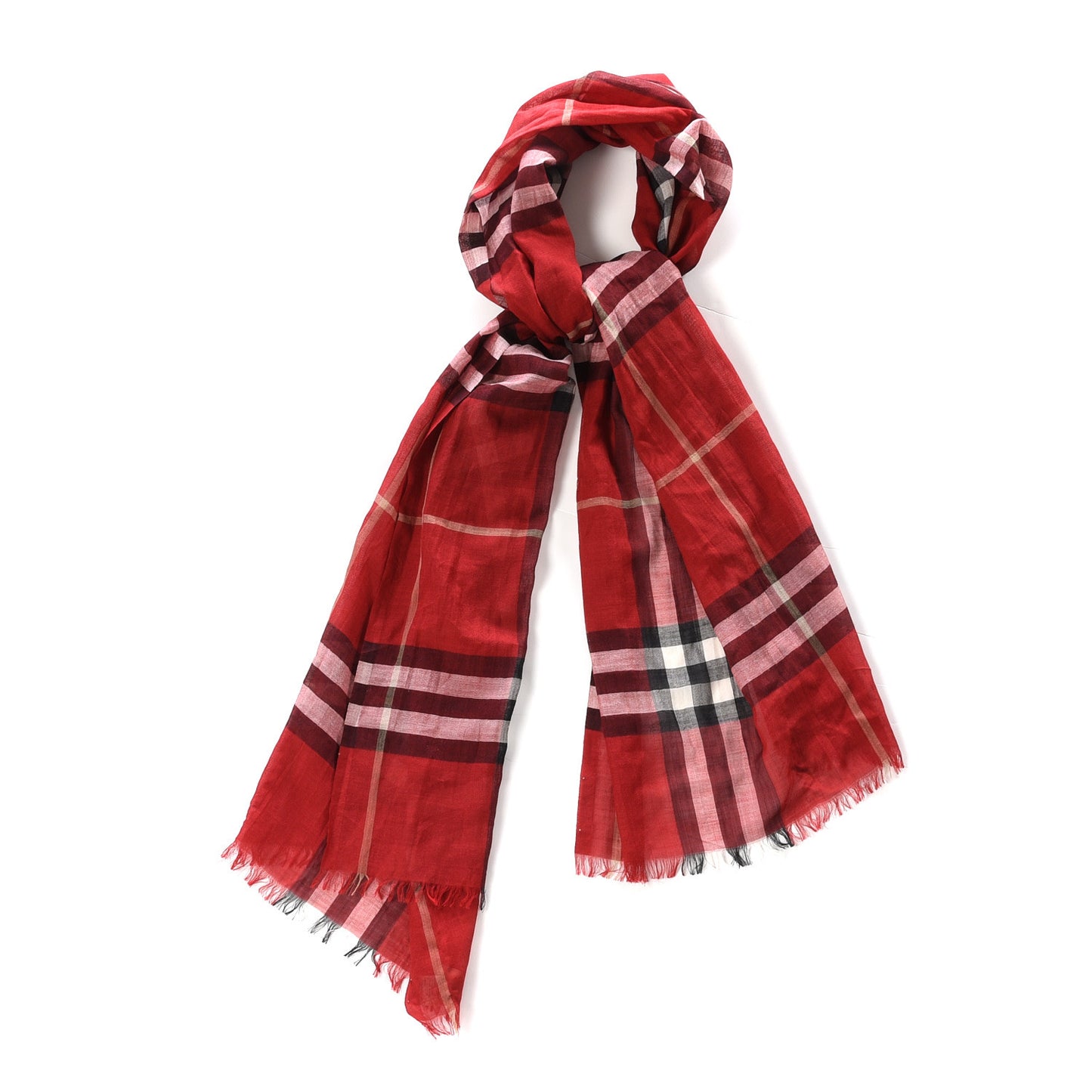 Wool Silk House Check Lightweight Scarf Red