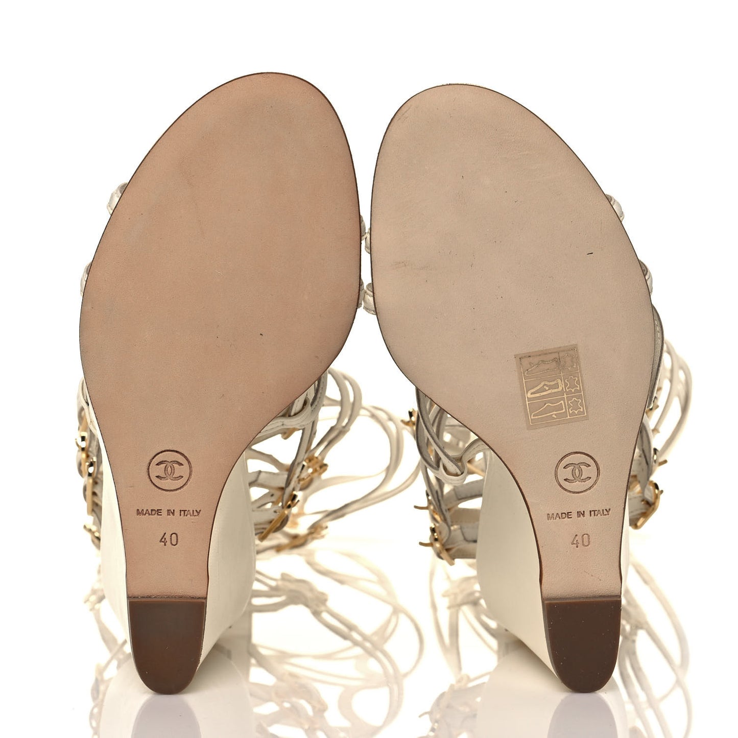 Lambskin Gladiator Wedge Strap Sandals 40 White