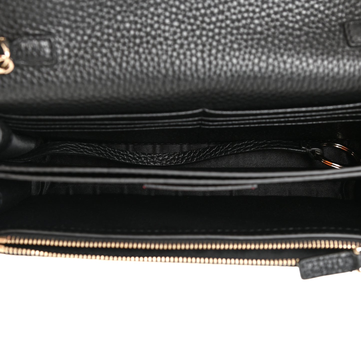 Pebbled Calfskin Rockstud Flap Wallet On Chain Black