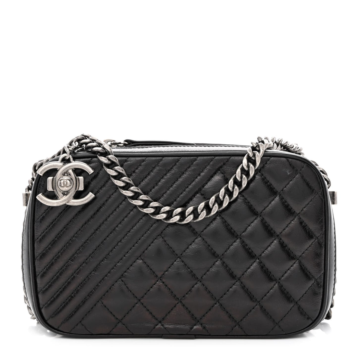 Glazed Calfskin Small Coco Boy Camera Case Black