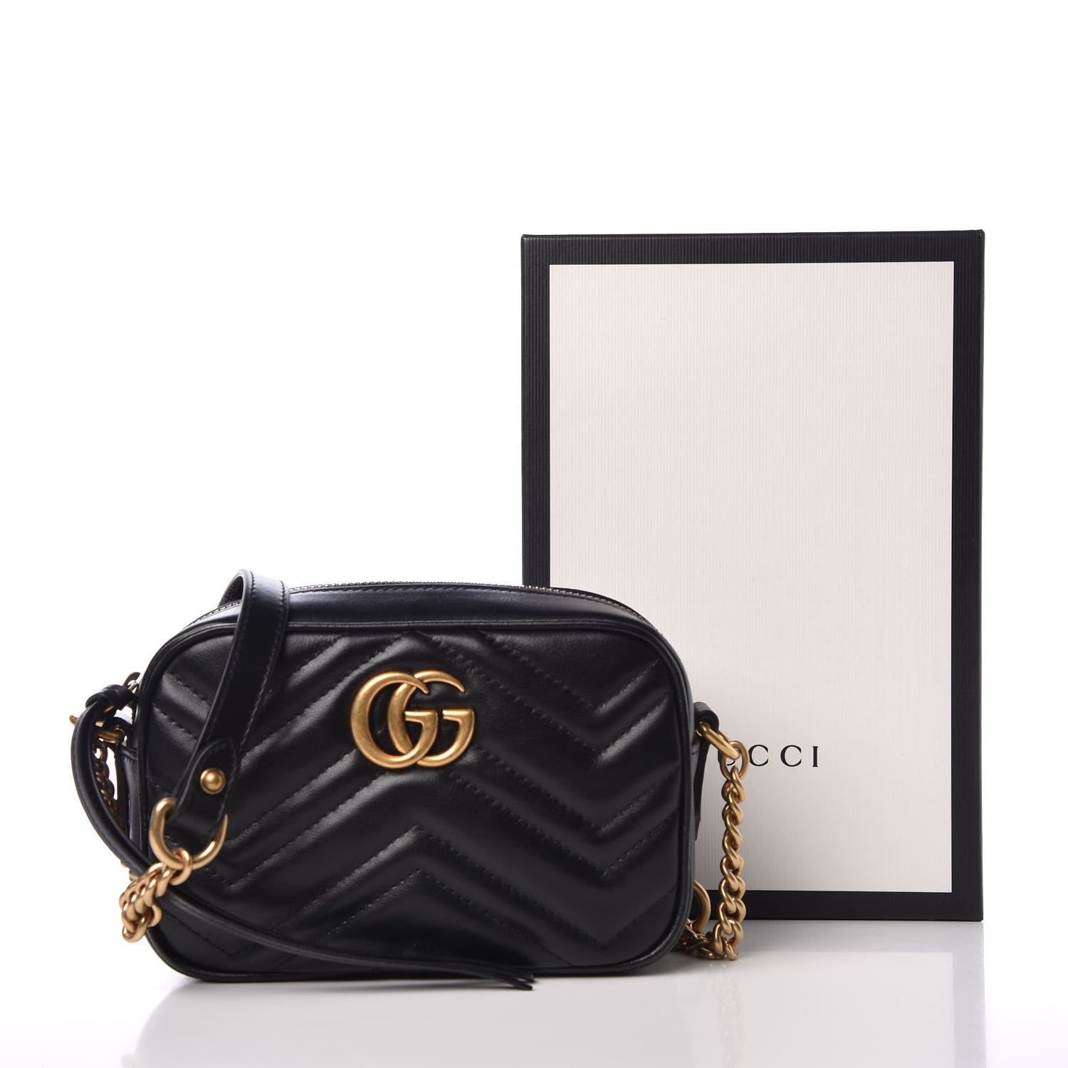 Gucci Calfskin Matelasse Mini GG Marmont Chain Shoulder Bag Black 8 of 8