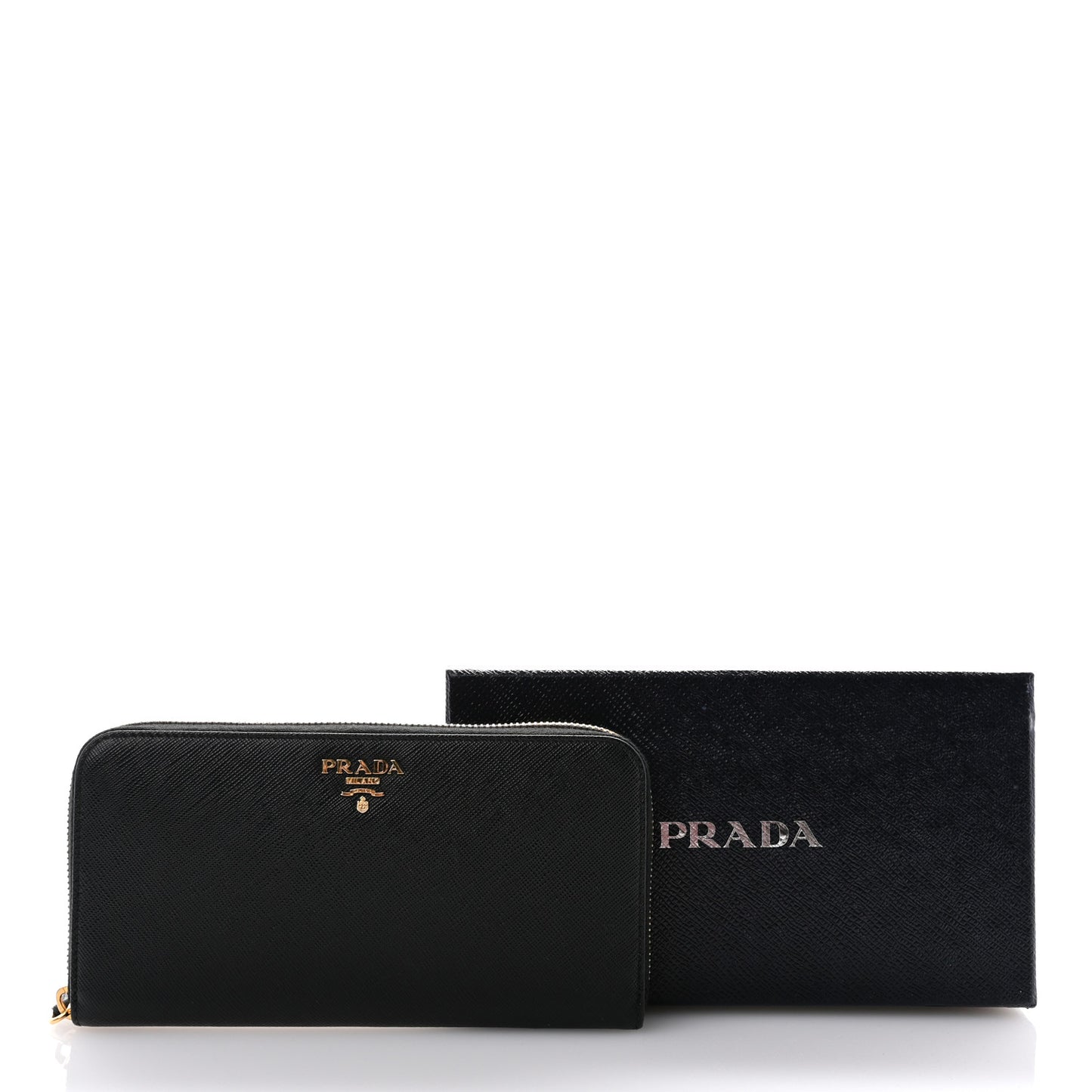 Saffiano Metal Zip Around Wallet Black