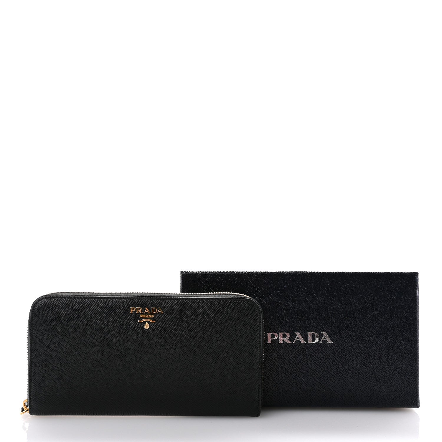 Prada Saffiano Metal Zip Around Wallet Black 8 of 8