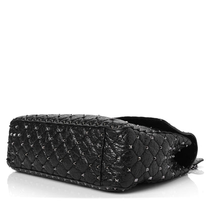 Valentino Garavani Craquele Nappa Large Rockstud Spike Shoulder Bag Black 10 of 10