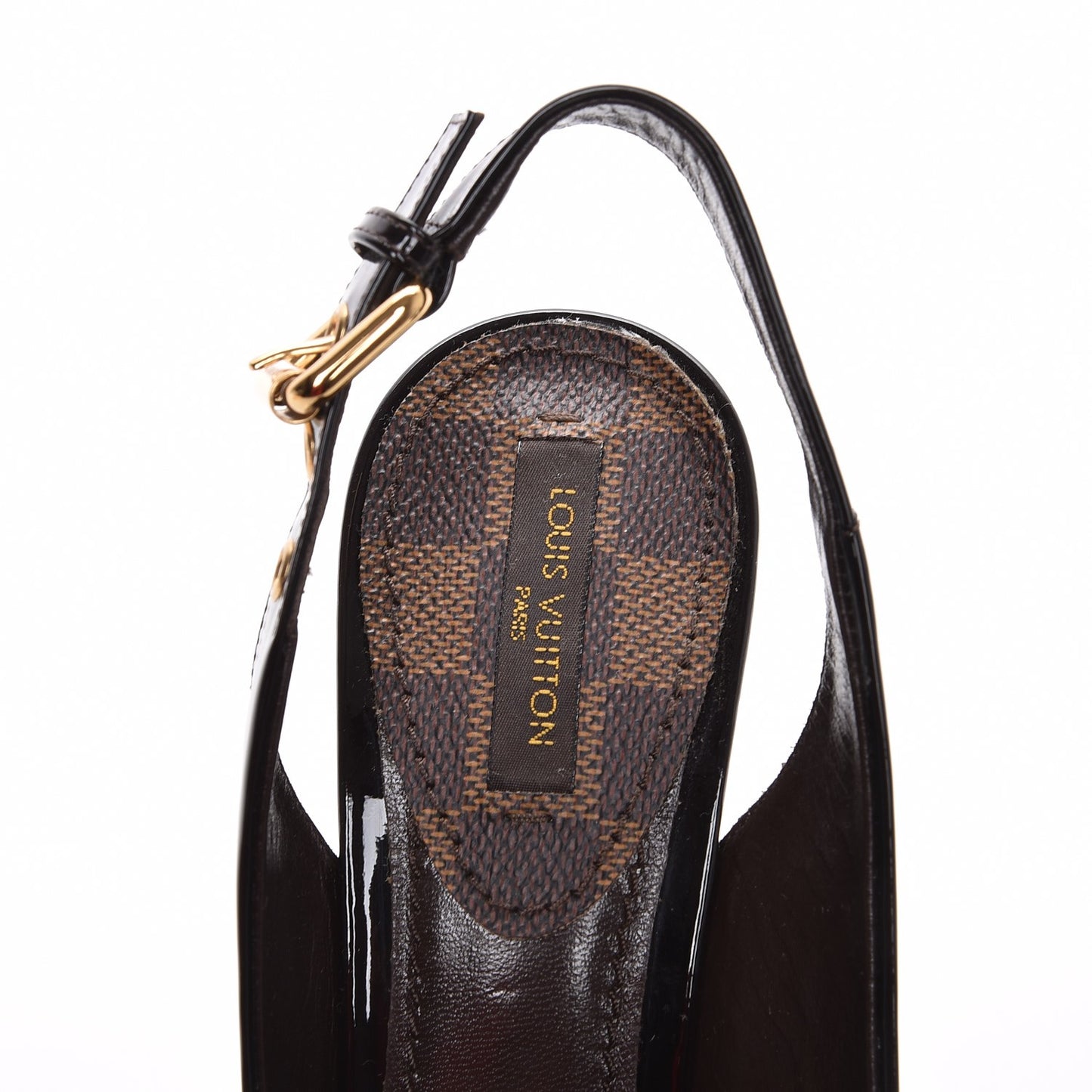 Patent Damier Ebene Saint Honore Slingback Heels 36 Brown