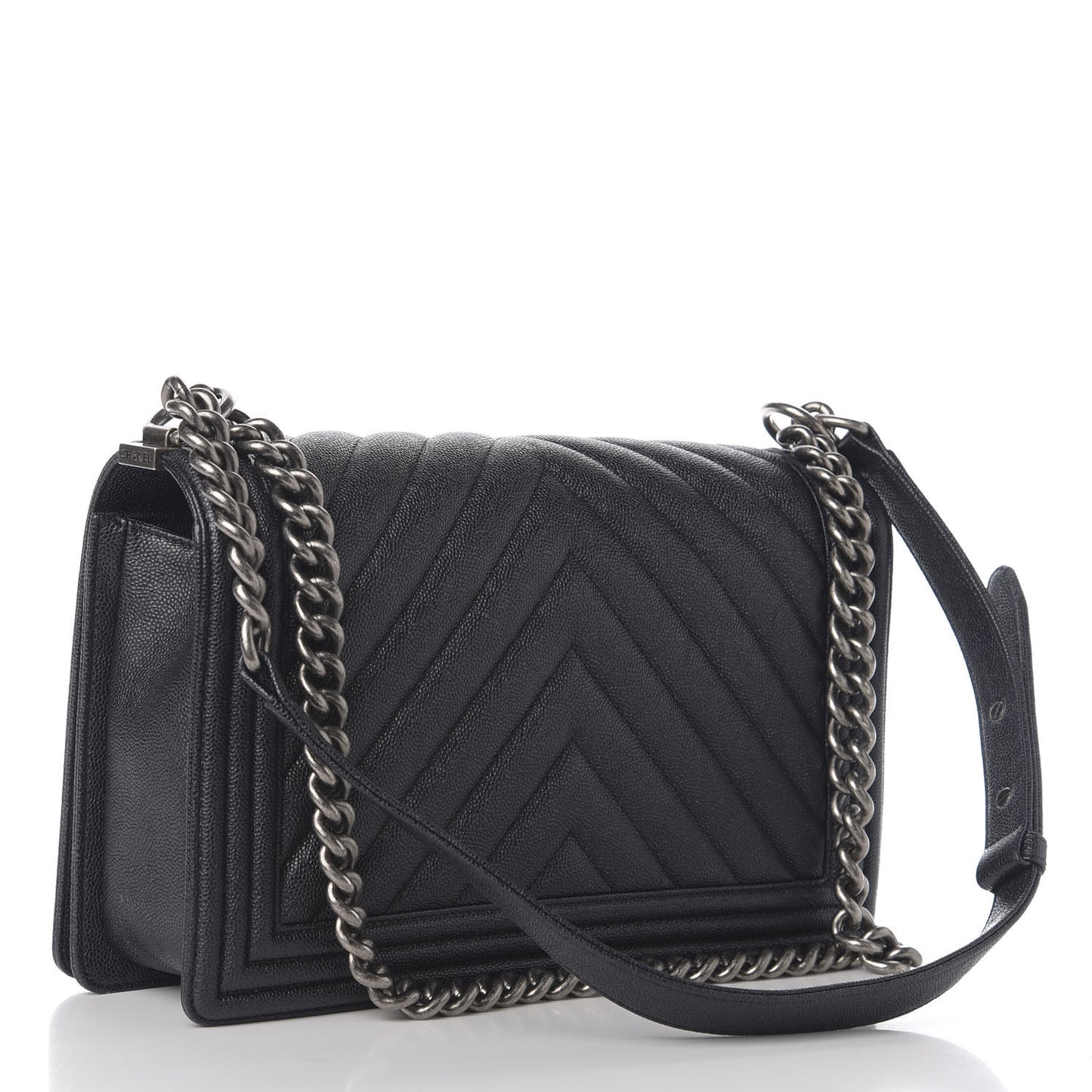 Caviar Chevron Quilted New Medium Boy Flap Dark Navy Blue