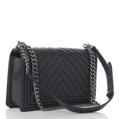 Chanel Caviar Chevron Quilted New Medium Boy Flap Dark Navy Blue 2 of 10