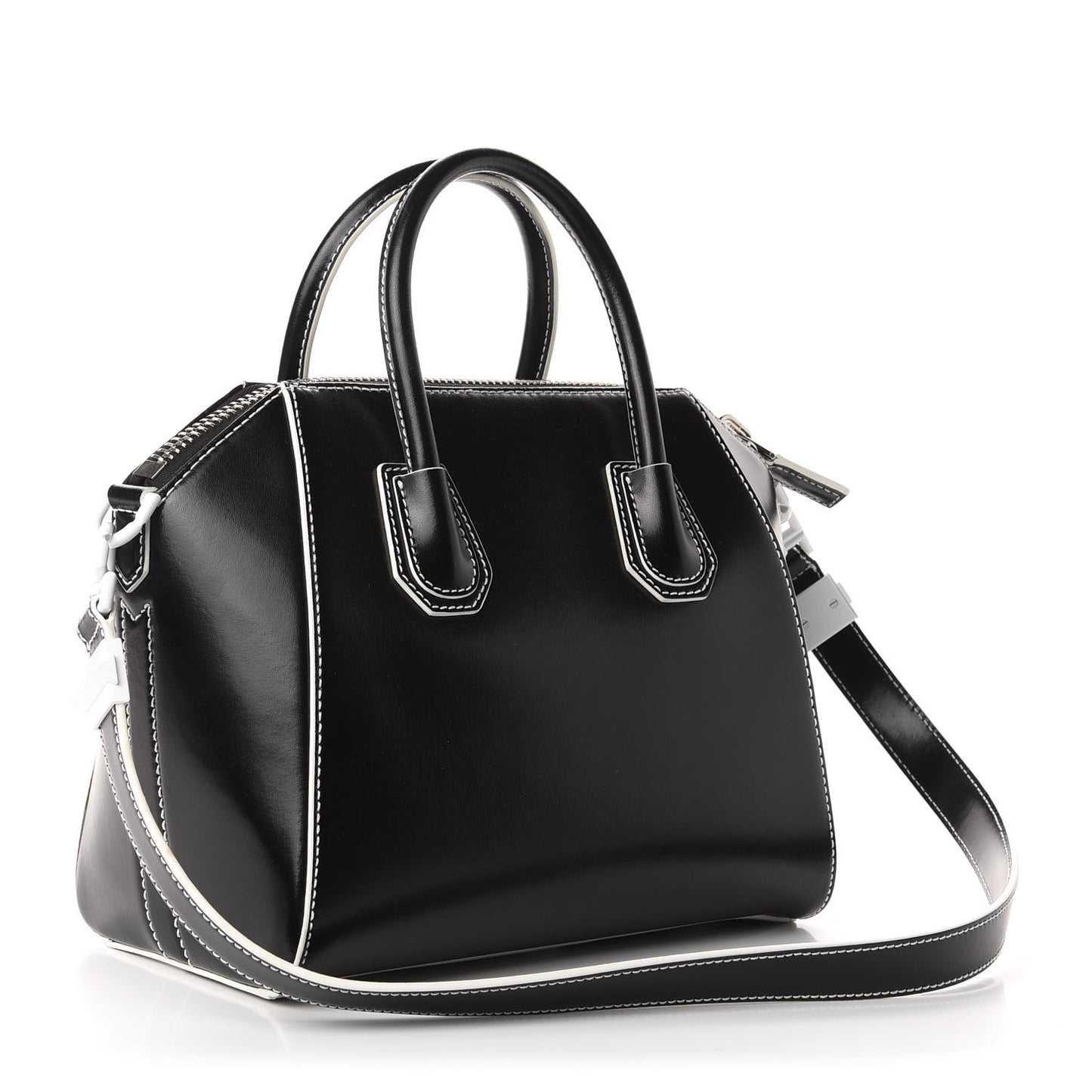 Calfskin Contrast Topstitch Small Antigona Black White