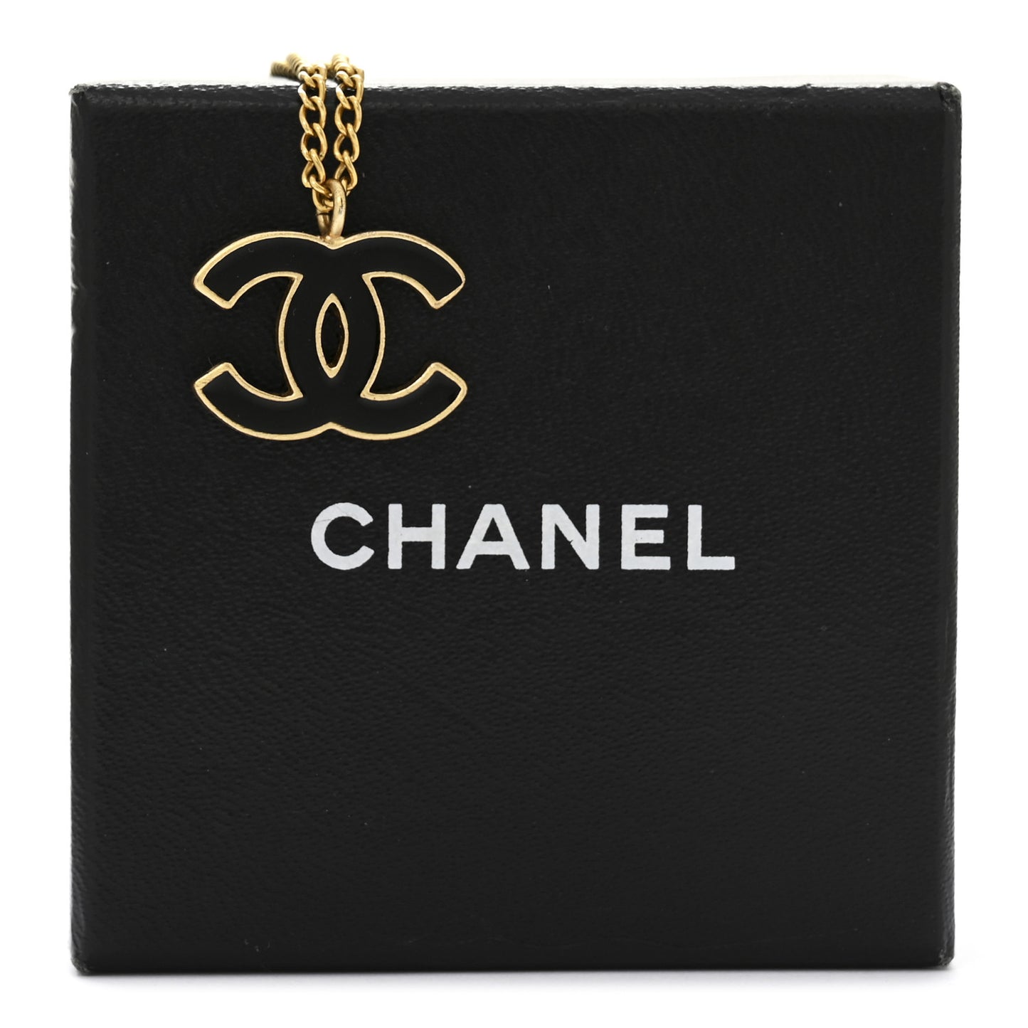 Metal Enamel CC Chain Necklace Gold Black
