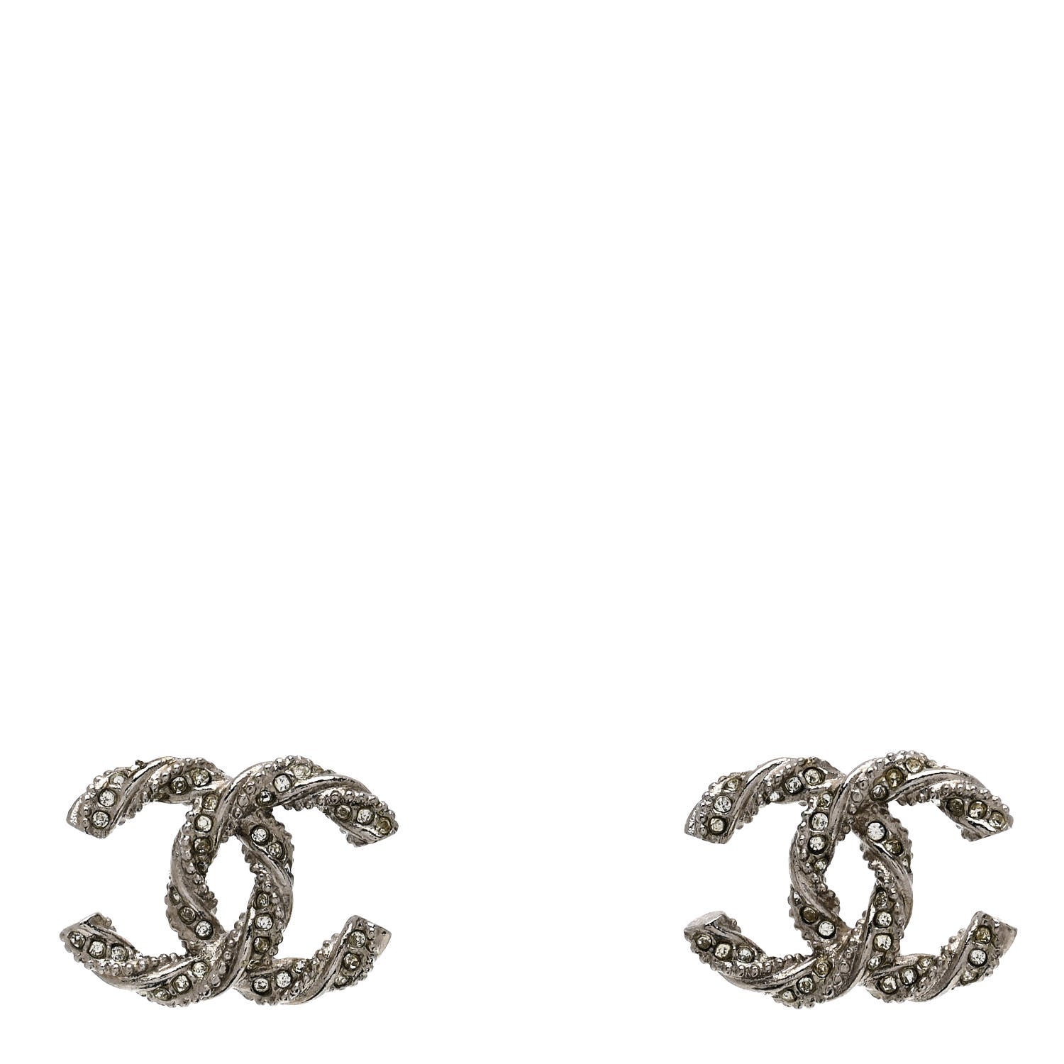 Chanel Crystal Twisted CC Earrings Silver 1 of 7