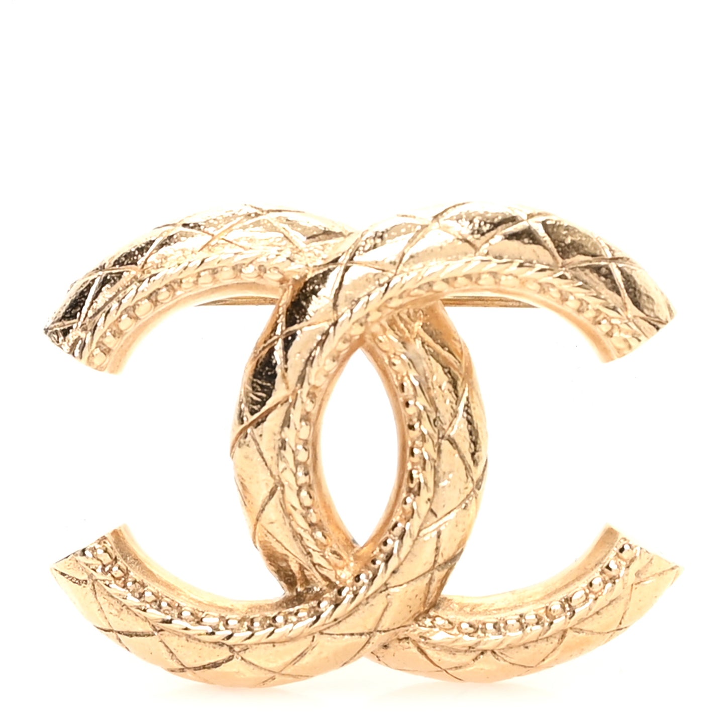 Metal CC Quilted Brooch Light Gold