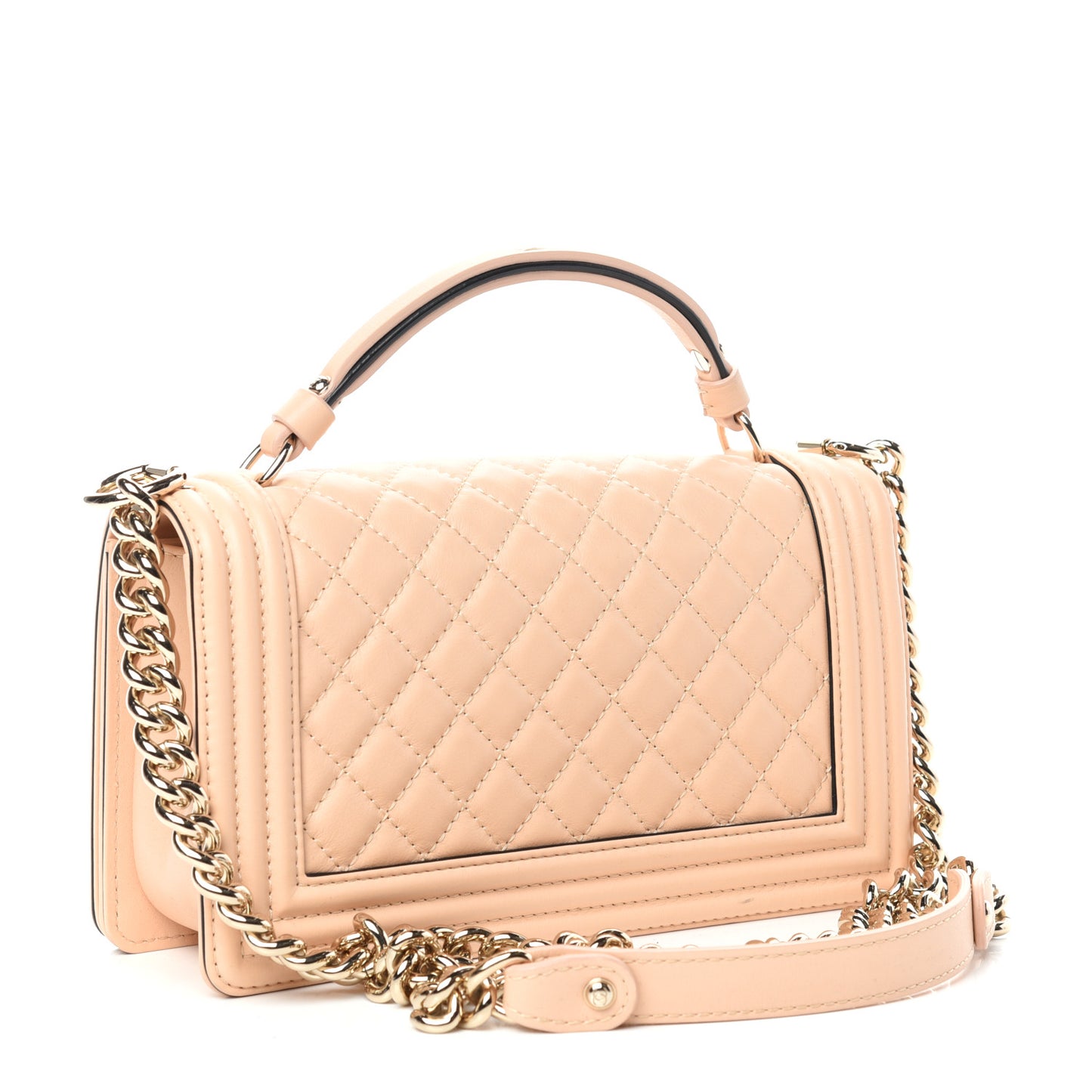 Calfskin Quilted Medium Top Handle Boy Flap Beige Clair