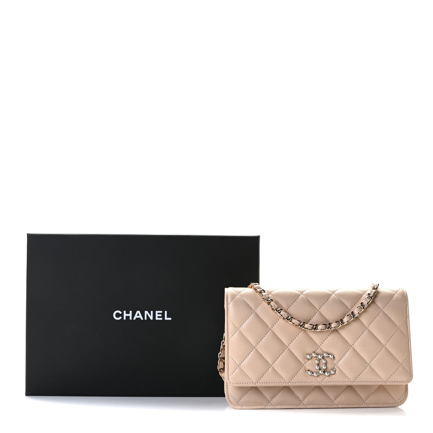 Caviar Quilted Coco Candy Wallet On Chain WOC Beige