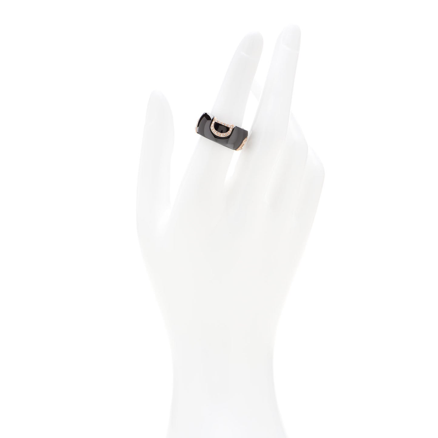 18K Pink Gold Ceramic Diamond D Icon Ring 53 6.25 Black