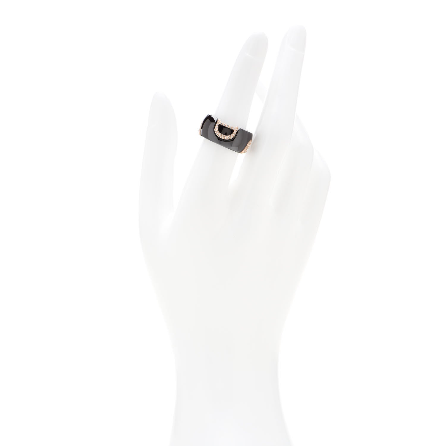 Damiani 18K Pink Gold Ceramic Diamond D Icon Ring 53 6.25 Black 2 of 6