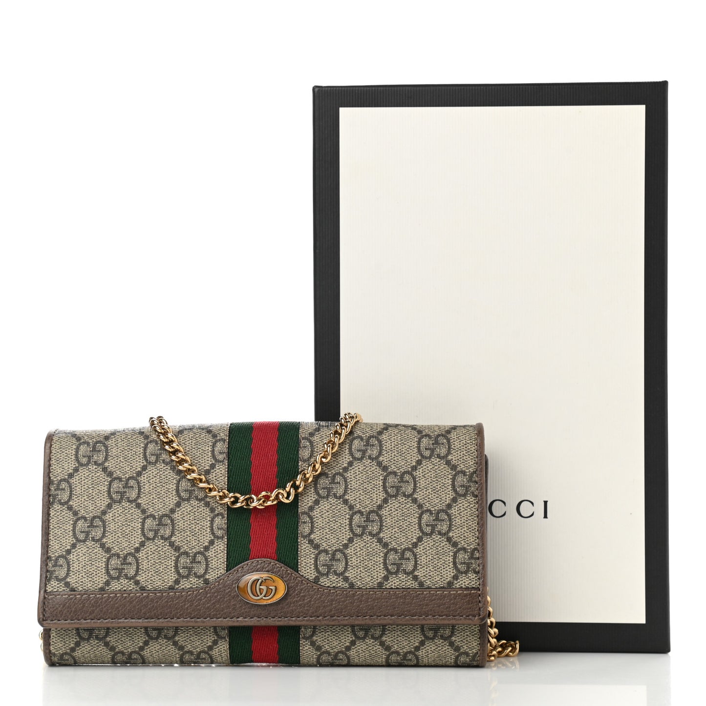 GG Supreme Monogram Web Ophidia Wallet On Chain Brown