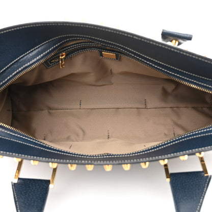 Fendi Zucchino Calfskin Studded Top Handle Satchel Tobacco Blue 5 of 15