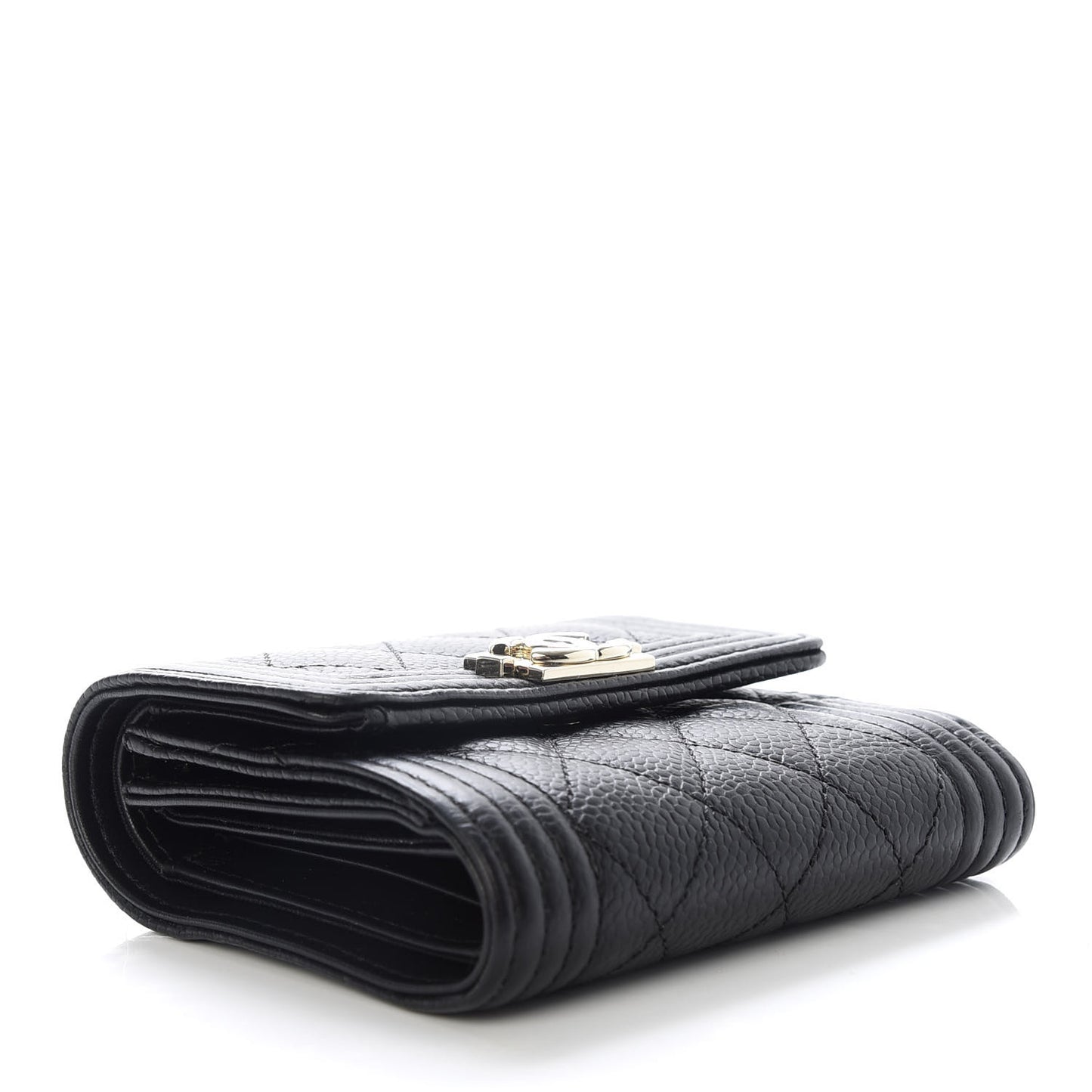Caviar Quilted Compact Boy Wallet Black