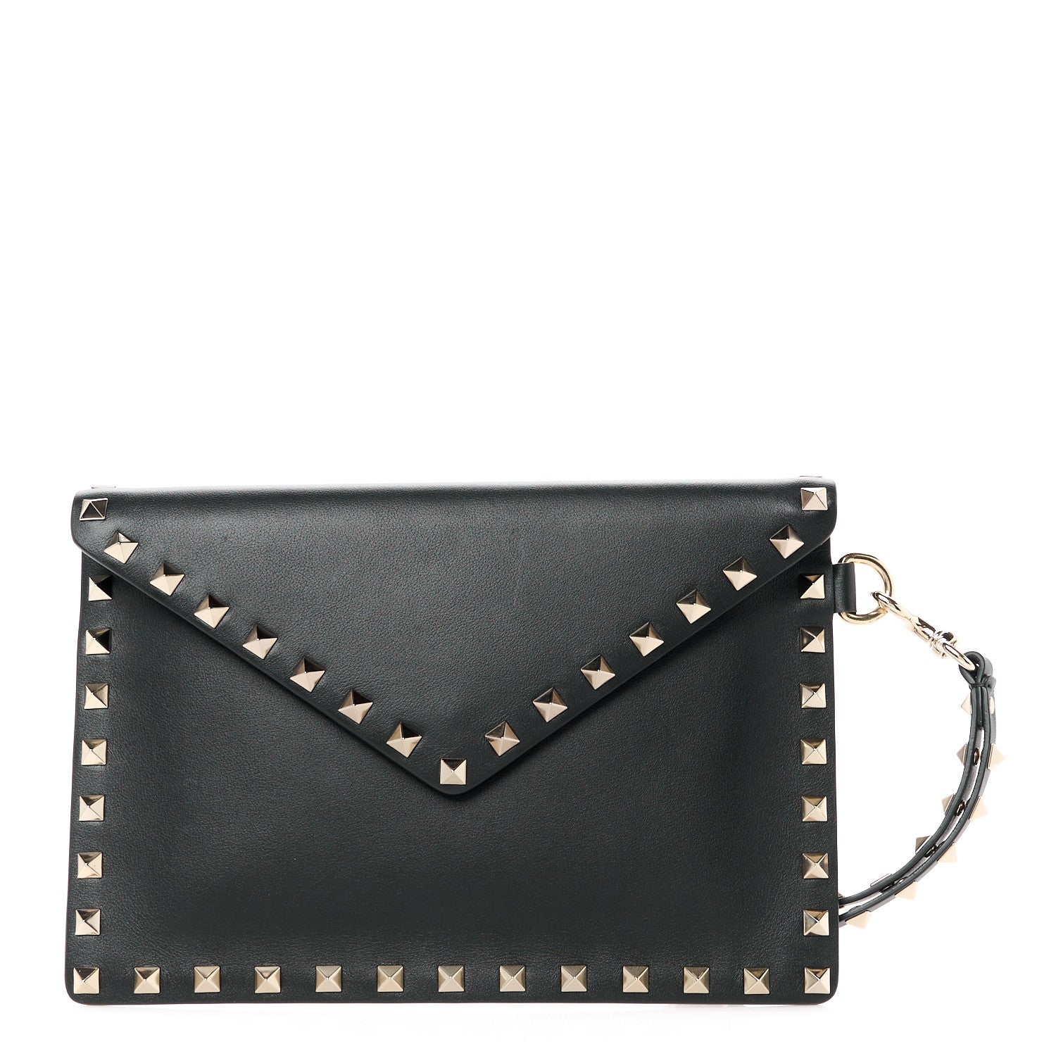 Valentino Garavani Vitello Medium Rockstud Envelope Flat Wristlet Pouch Black 1 of 9