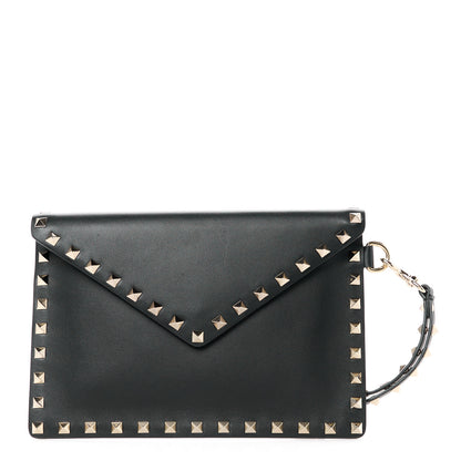 Valentino Garavani Vitello Medium Rockstud Envelope Flat Wristlet Pouch Black 1 of 9