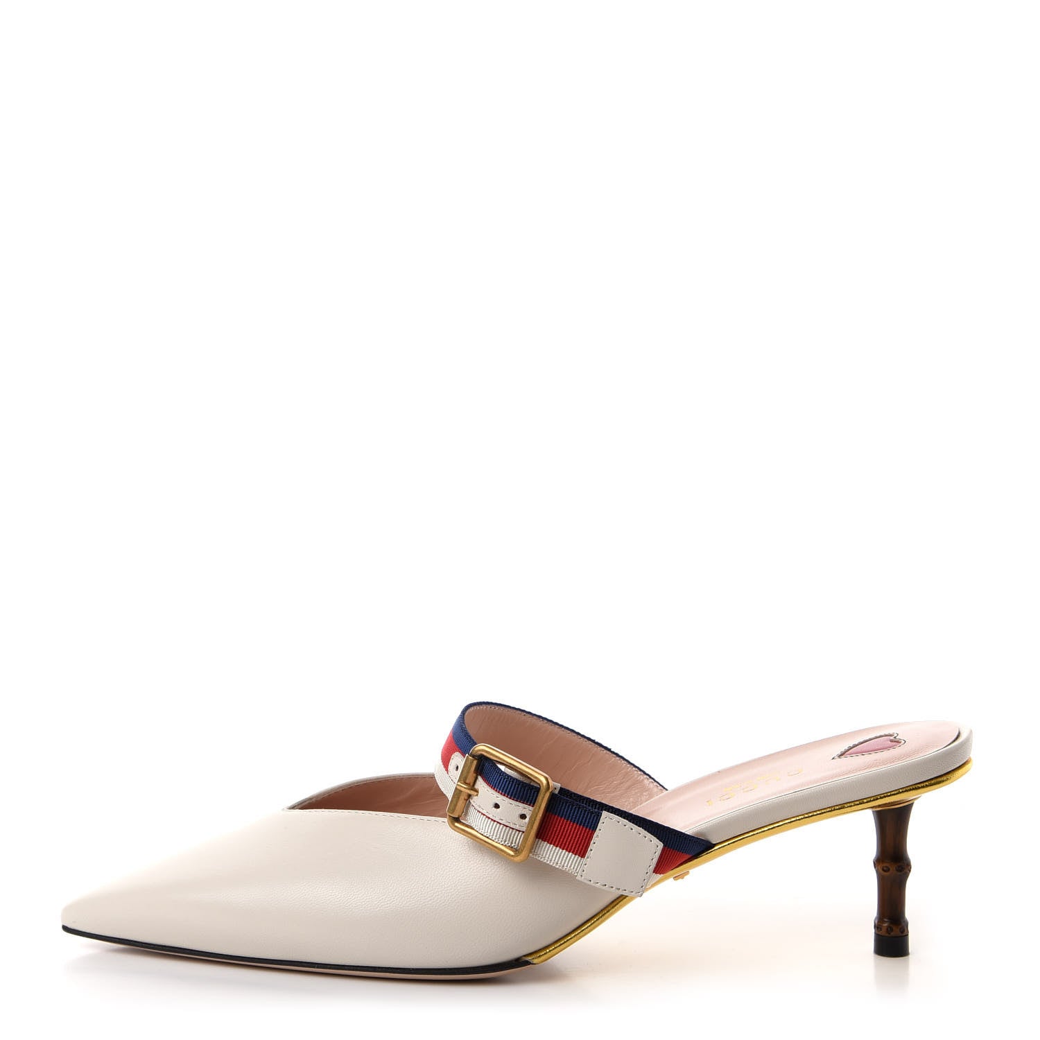 Gucci Malaga Kid Sylvie Web Bamboo Low Heel Mules 40 White 1 of 11