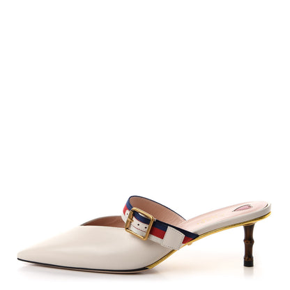Gucci Malaga Kid Sylvie Web Bamboo Low Heel Mules 40 White 1 of 11