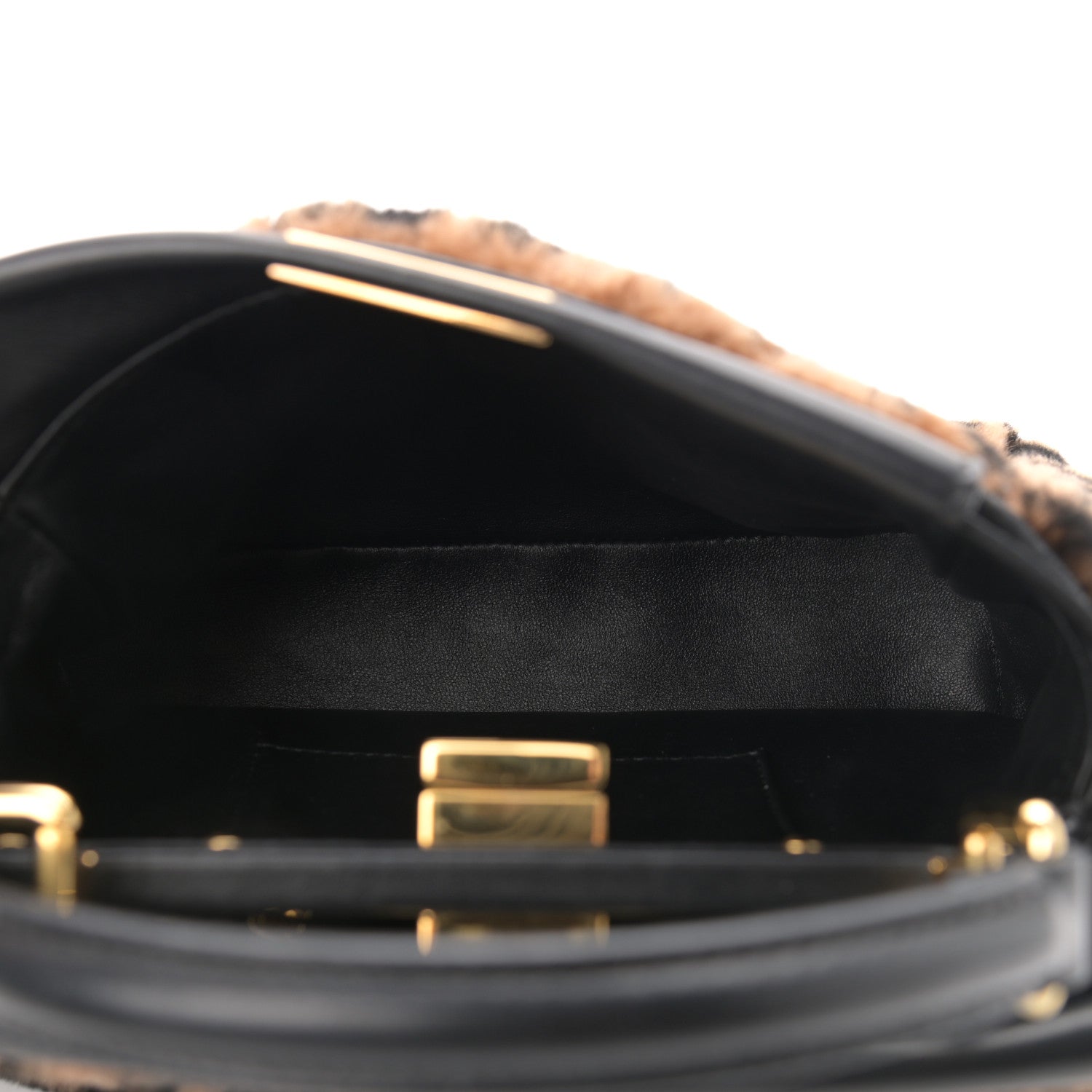 Fendi Shearling Nappa Macro FF 1974 Mini Peekaboo Iconic Satchel Tobacco Black 5 of 11