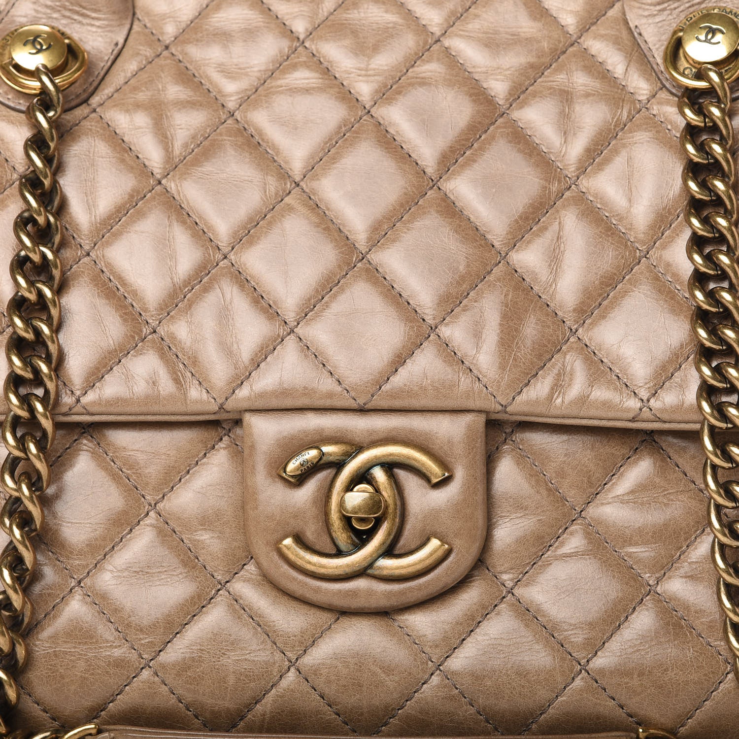 Chanel Glazed Calfskin Large Castle Rock Flap Dark Beige 10 of 10