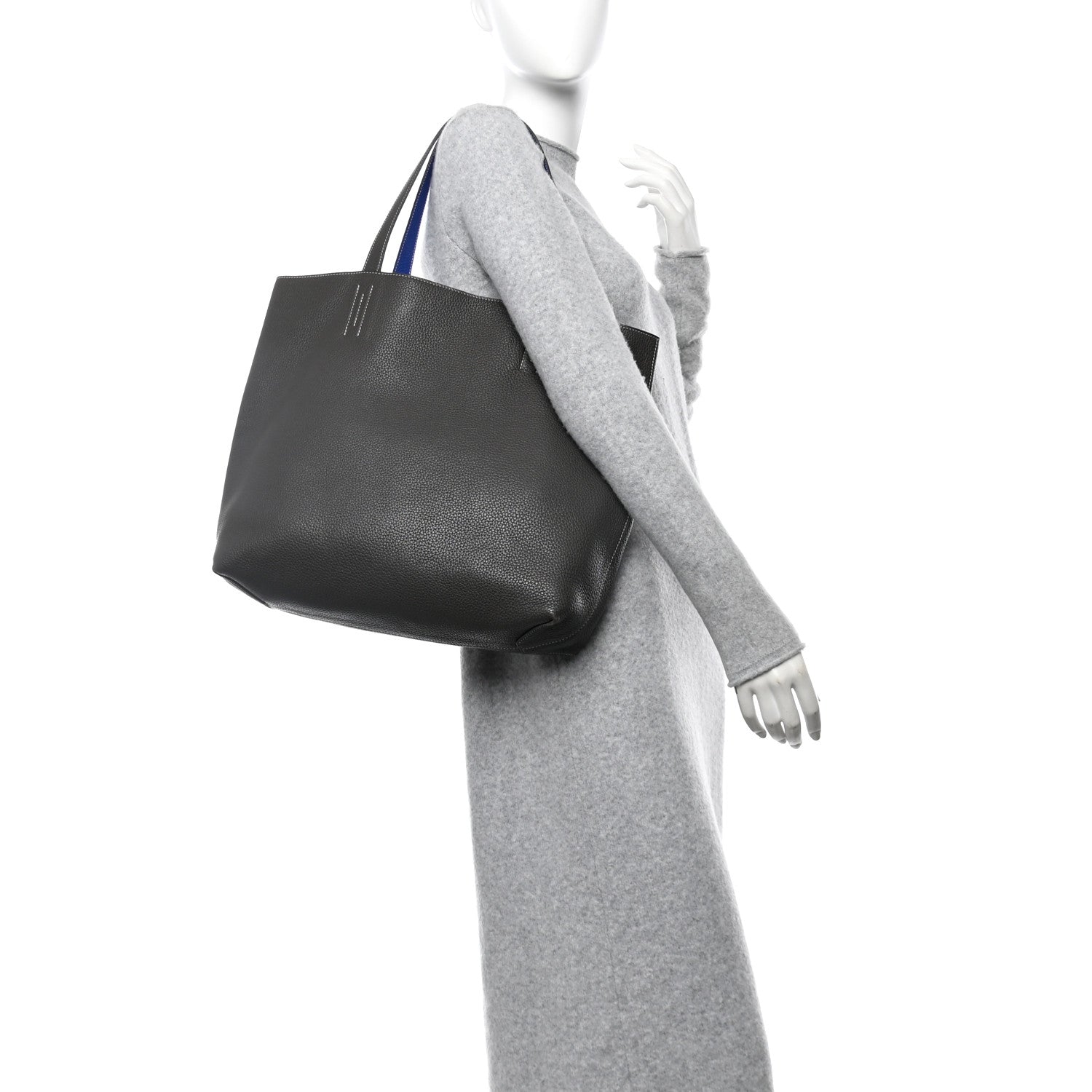 Hermes Taurillon Clemence Double Sens 45 Reversible Tote Graphite Bleu Electrique 2 of 19