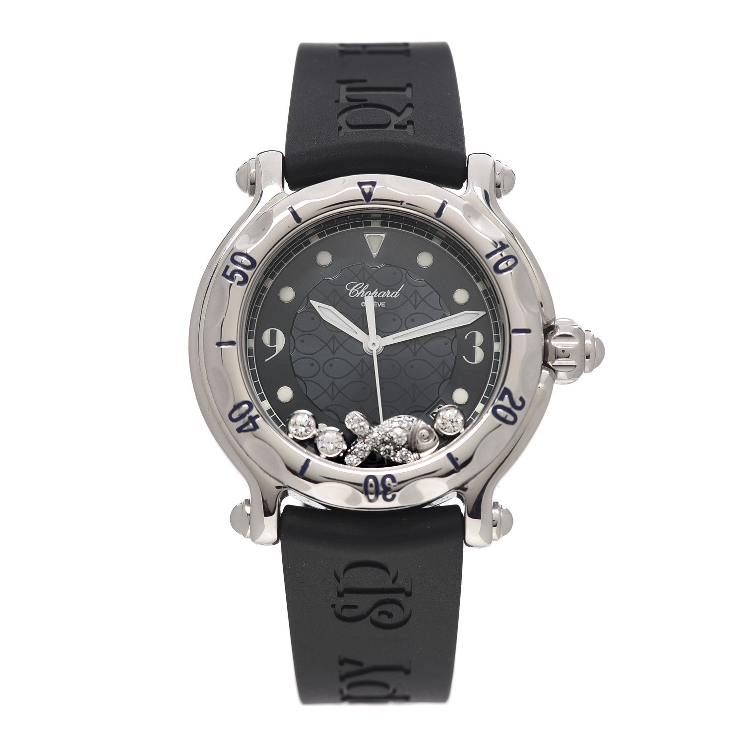Chopard Stainless Steel Rubber Diamond 38mm Happy Sport Fish Quartz Watch Black 1 of 4