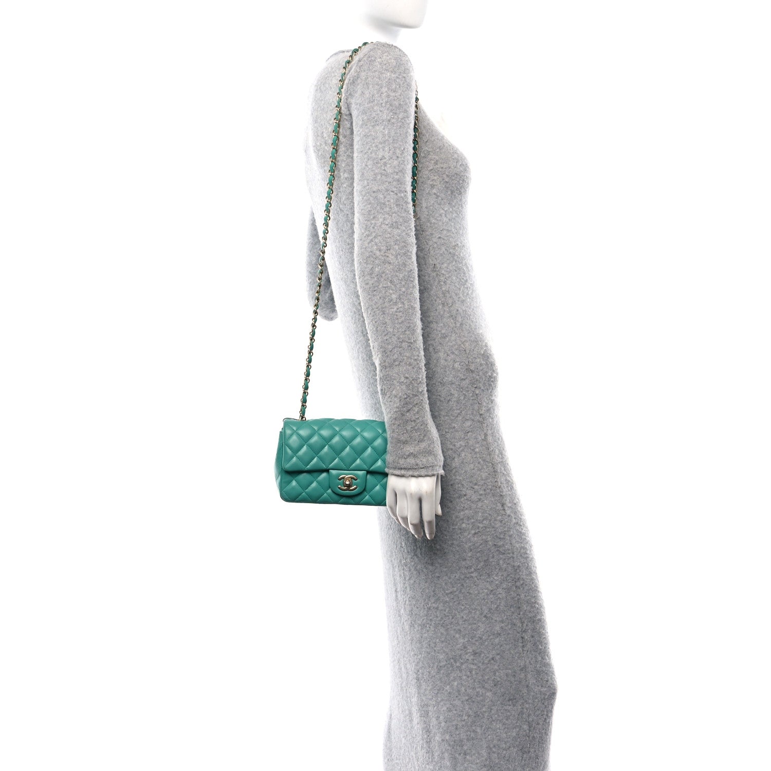 Chanel Lambskin Quilted Mini Rectangular Flap Turquoise 2 of 19