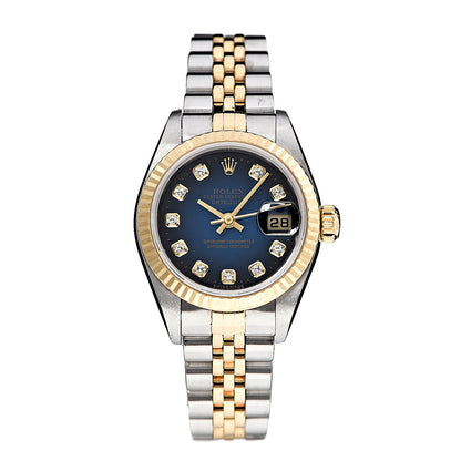 Rolex Stainless Steel 18K Yellow Gold Diamond 26mm Oyster Perpetual Datejust Watch Blue Gradient 79173 1 of 5